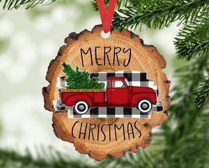 Merry Christmas Vintage Red Truck Christmas Ornament