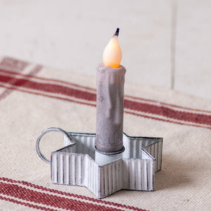 Tin Star Taper Candle Holders in Rustic White