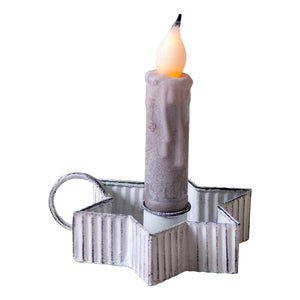 Tin Star Taper Candle Holders in Rustic White